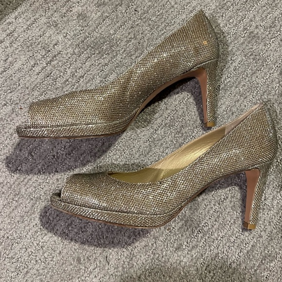 COPY - Stuart Weitzman Metallic Peep Toe Pumps - Picture 3 of 6